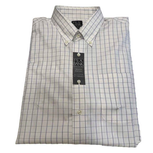 Jos. A. Bank Men's Non Iron Button down Shirt Long Sleeves Check  Sz 17.5 - Picture 1 of 13